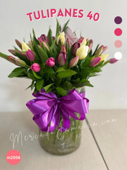 40 Tulipanes colores florero craquelado