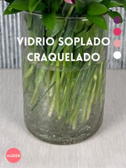 40 Tulipanes colores florero craquelado