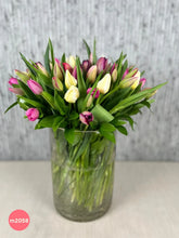 40 Tulipanes colores florero craquelado