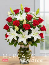 Arreglo Floral de Pasión y Pureza: 18 Rosas Rojas y Casablancas