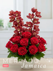 Delicada Fusión: Orquídea Cymbidium Rosa y 18 Rosas Rosa