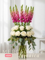 Arreglo Jardín Vertical con Rosas Blancas y Perritos