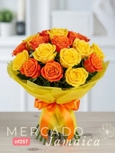 Ramo Atardecer Radiante con 24 Rosas Naranja y Amarillas