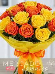 Ramo Atardecer Radiante con 24 Rosas Naranja y Amarillas