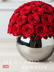Amor Eterno: 24 Rosas Rojas en Florero Esférico