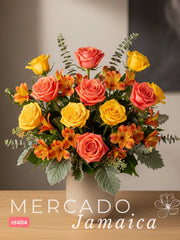 Sol y Vitalidad: Arreglo de Rosas en Tonalidades Cálidas