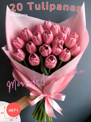 Elegancia de Barcelona: Ramo de 20 Tulipanes Rosa México