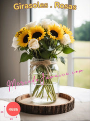 Luz Campestre: Centro de Mesa de Girasoles y Rosas Blancas México