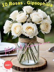 Blanca Armonía: Centro de Mesa de Rosas y Gipsophilia México