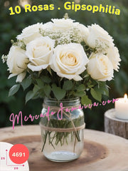 Blanca Armonía: Centro de Mesa de Rosas y Gipsophilia México