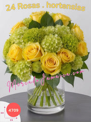 Luz Solar en tu Hogar: 24 Rosas Amarillas y Hortensias México