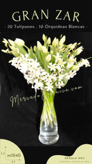 Arreglo con Orquídeas y Tulipanes Blancos Gran Zar !