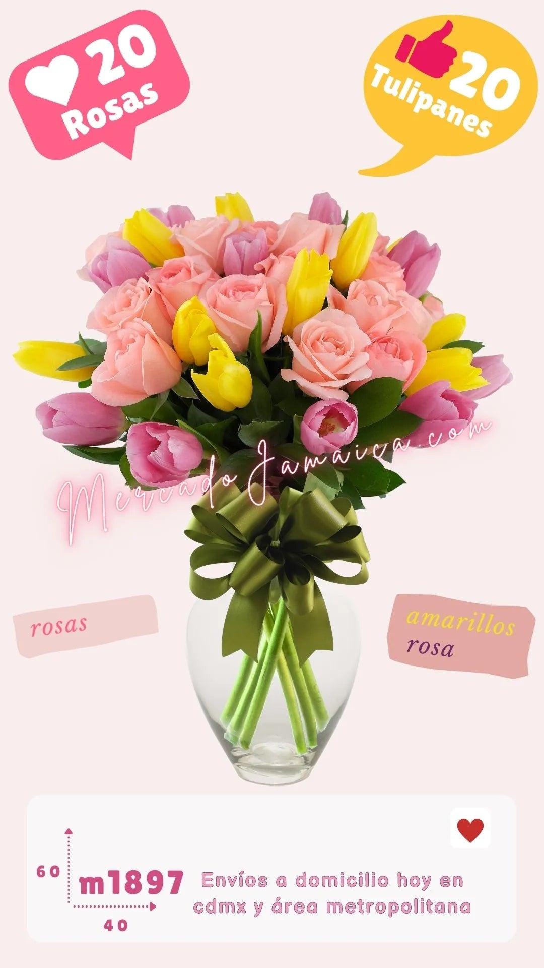 Arreglo floral con rosas y tulipanes