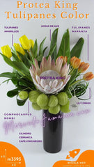 Arreglo con Protea y 20 Tulipanes Color !