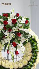 Corona Fúnebre con Gladiolas y Rosas Estrella del Cielo