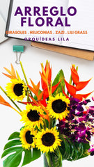Arreglo Girasoles y Orquídeas Lila