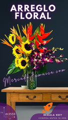 Arreglo Girasoles y Orquídeas Lila