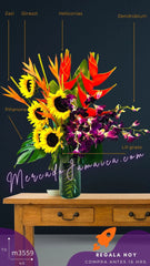 Arreglo Girasoles y Orquídeas Lila