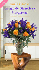 ¡12 Rosas Naranja e Iris Azul Emoción!