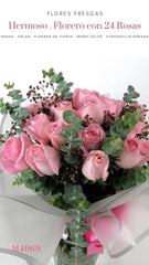 ¡Hermoso Florero con 24 Rosas!