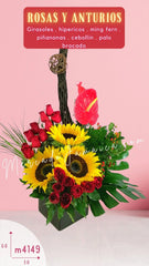 Arreglo con Rosas, Girasoles y Anturios