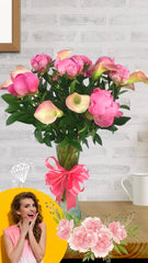 Peonias Rosa Hermosas con Callas