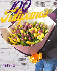 100 Tulipanes Morados y Amarillos