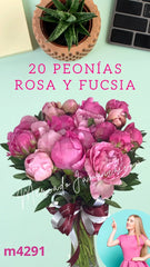 20 Peonias Rosa y Fucsia en Florero