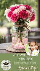 Centro de Mesa Mason Jar con Claveles Rosa y Fuchsia