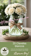 Centro de Mesa Mason Jar con Claveles Blancos