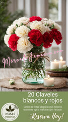 Centro de Mesa Mason Jar con Claveles Rojos y Blancos