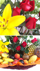 Canasta Frutal con Rosas Rojas !