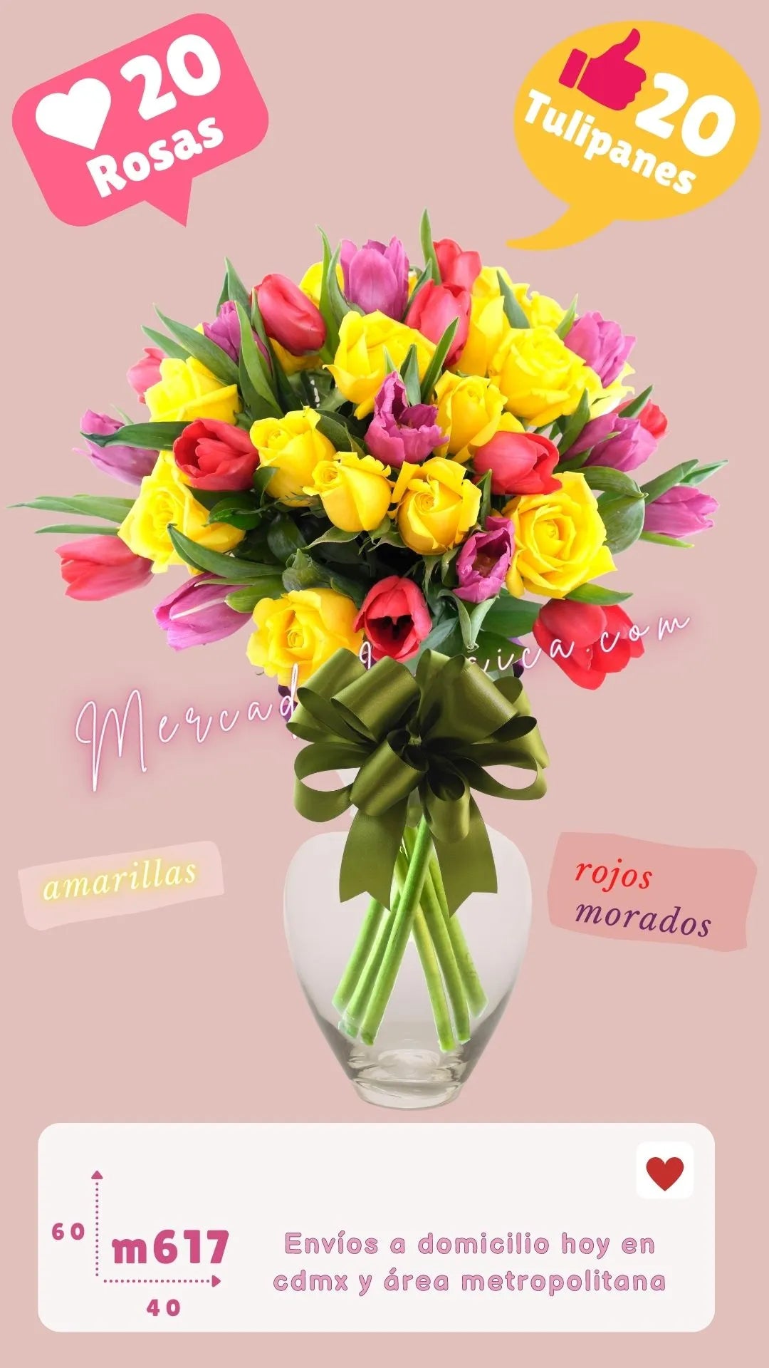 Arreglo floral con rosas y tulipanes