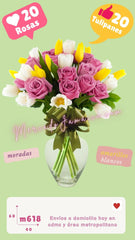 Arreglo floral con rosas y tulipanes