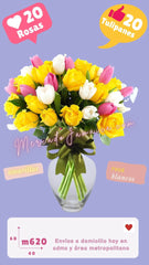 Arreglo floral con rosas y tulipanes