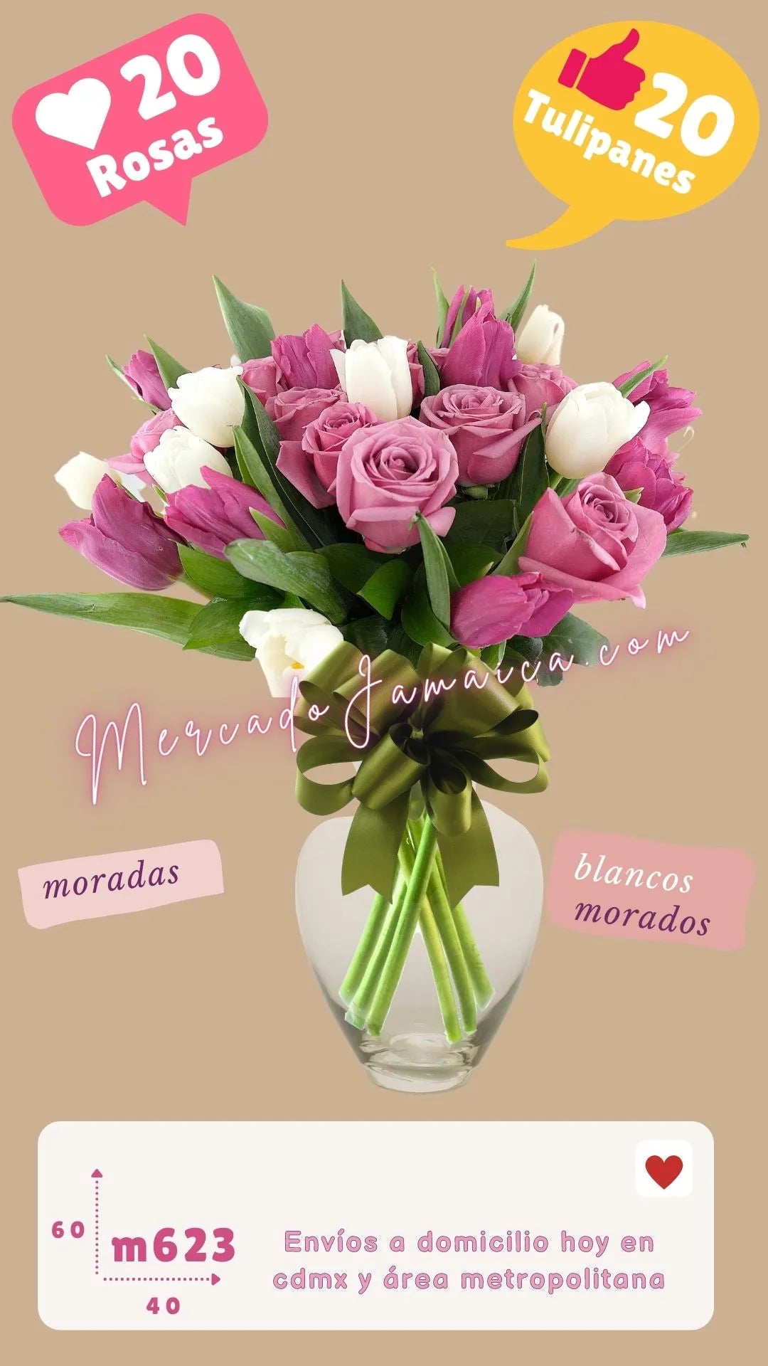 Arreglo floral con rosas y tulipanes