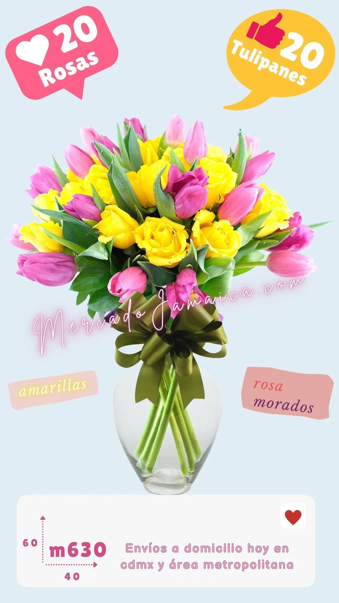 Arreglo floral con rosas y tulipanes