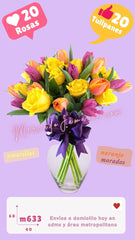 Arreglo floral con rosas y tulipanes