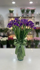 20 Iris en florero de vidrio