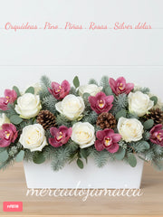 Rosas y orquídeas cymbidium arreglo de navidad
