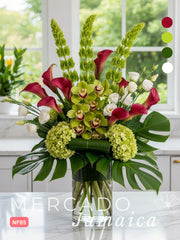 Callas Rojas Encanto con Orquídeas Cymbidium