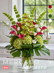 Callas Rojas Encanto con Orquídeas Cymbidium