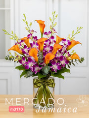 Callas Naranja Orquídeas Lila