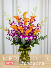 Callas Naranja Orquídeas Lila