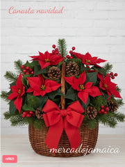 Canasta navidad con plantas nochebuena
