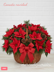 Canasta navidad con plantas nochebuena