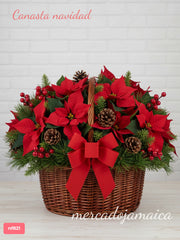 Canasta navidad con plantas nochebuena
