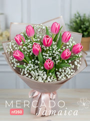 Ramo de 10 Tulipanes Dobles Flash Point y Gypsophilia