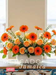 Gerberas y Rosas en Degradé Naranja