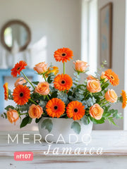 Gerberas y Rosas en Degradé Naranja